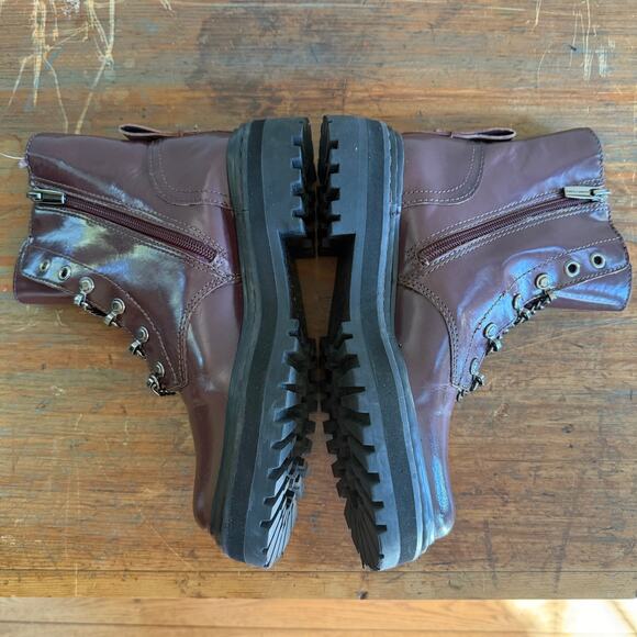 Vince Camuto Popinta Combat Boots Women’s 6.5 M (37) Burgundy Leather Punk Grung - Picture 6 of 12
